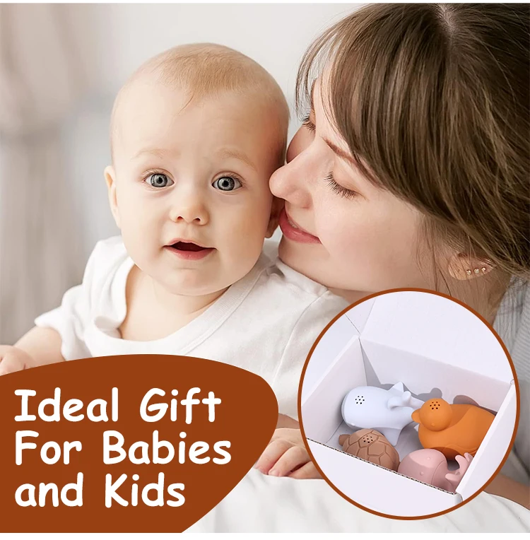 Custom 4 Pcs Set Gift Eco-friendly Non Toxic Toddler Bath Toys Durable Silicone Animals Bathtub Toys Silicone Baby Bath Toys