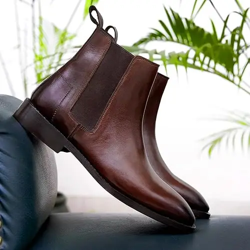 Wholesale  genuine  leather zipper Fashion boots for Men with TPR sole leather ancle boot for men from India shoes