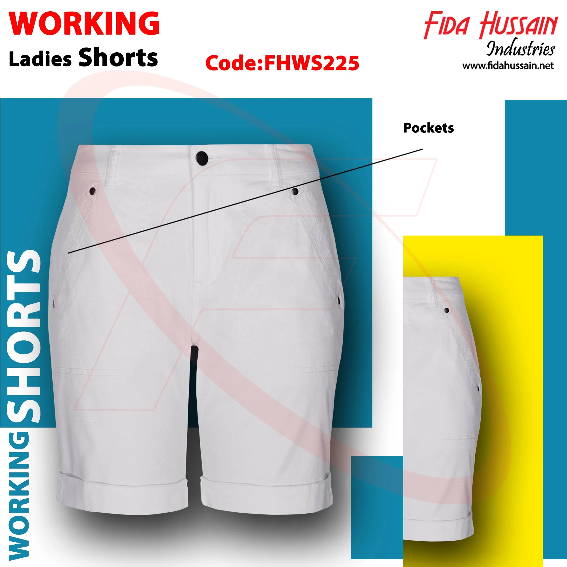 Hot selling White Top Quality Breathable Ladies Working Shorts in Twill Best Quality Shorts Hight Quality Shorts For Ladies