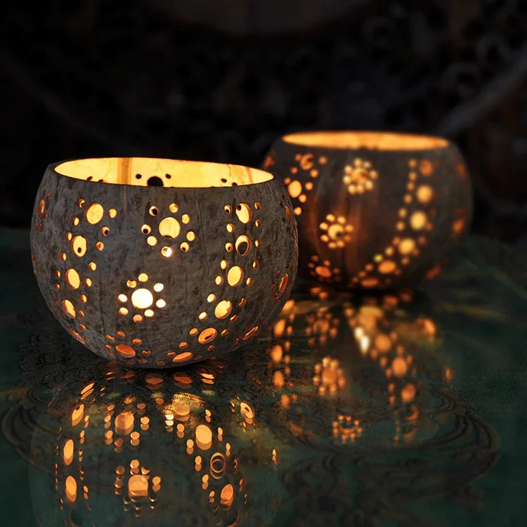 Carved Coconut Candle Holder Carving Coconut Bowl Shell Candle Holder for Tealight for Easter Decor; Natural Home Decor