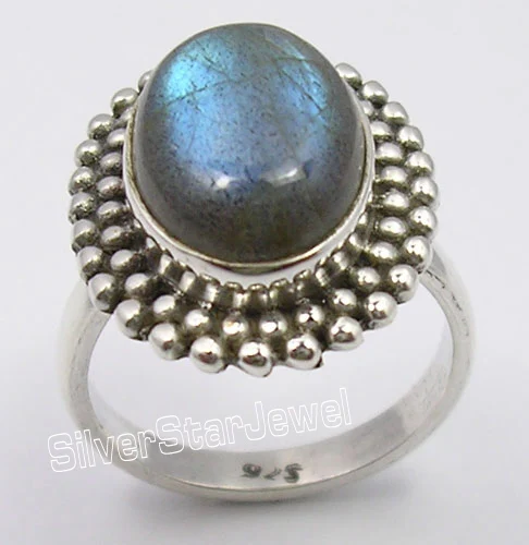 Silverstarjewel 925 Solid Silver Blue Fire Labradorite Antique Style Ring Any Size 5 to 10 5.7 Grams New Cheap Jewelry Wholesale