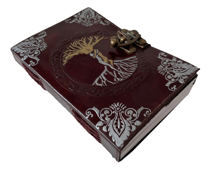Handmade deckle edge paper mother of earth leather journal writing notebook tree of life antique embossed bound daily notepad