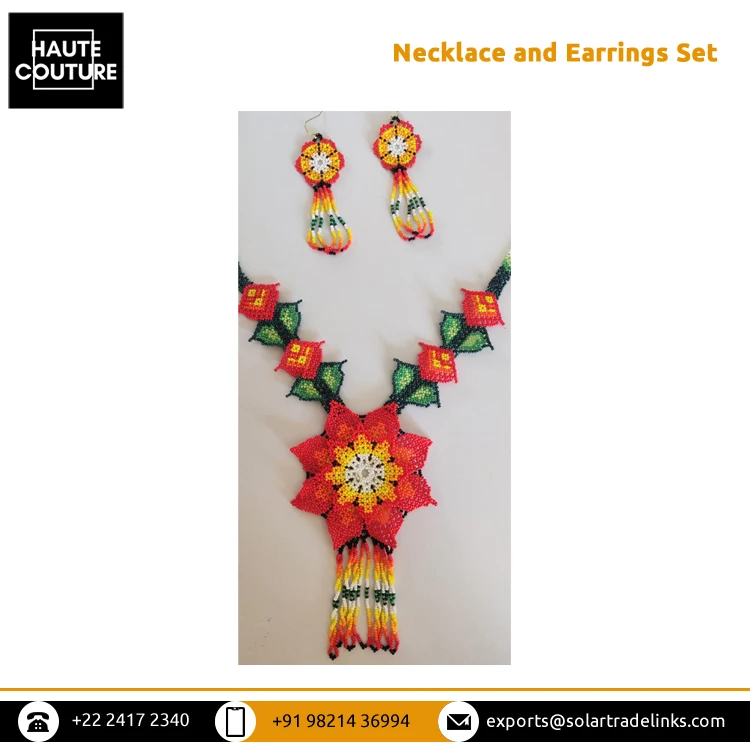 Exclusive Hot Deal on Genuine Quality Bohemian Tribal Gypsy Style Daisy Flower Shape Beaded Necklace and Earrings Jewelry Set