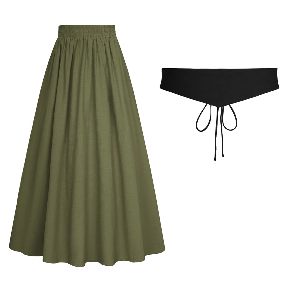 OEM Ladies Gothic Renaissance Maxi Swing Elastic Waist Belt Decorated A-Line Custom Vintage Long Womens Skirts