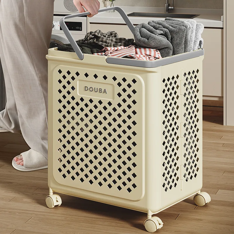Foldable household bathroom large capacity laundry basket cart dirty clothes basket