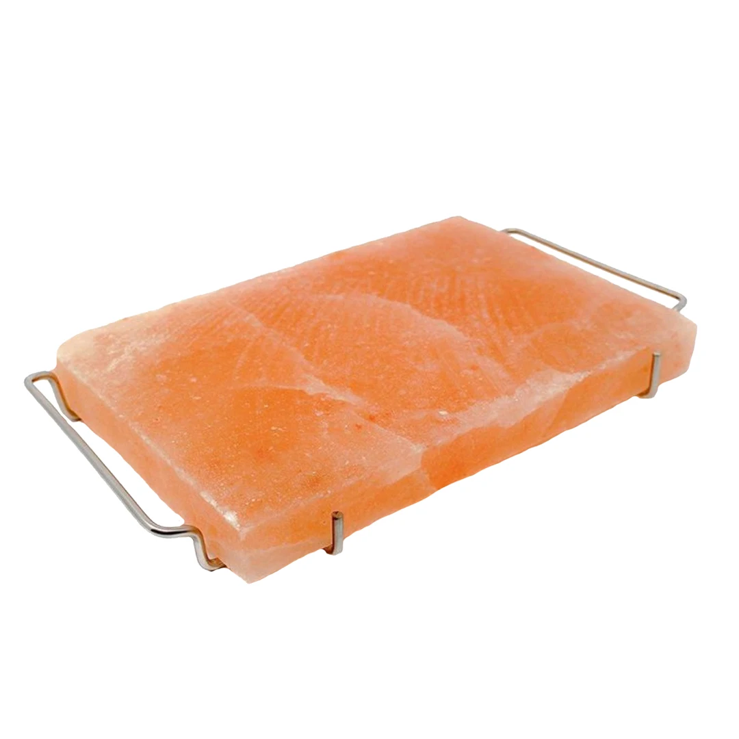 Finest Organic Quality Himalayan Pink Salt Cooking Slab 8 x 8 x 1.5 inches With Premium Quality Stainless Steel Holder