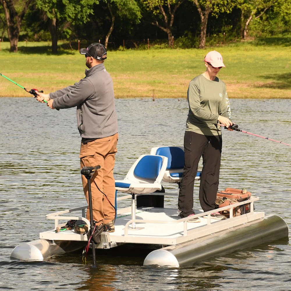 Kinocean Mini Pedal Aluminum Pontoon Boat 2-Person Outdoor Fishing and Cruising Rowing Boat for Sale