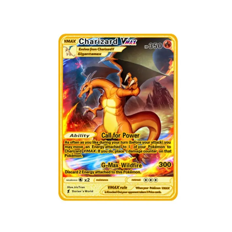 22-55-110 Card Metal Gold Vmax GX Energy Card Charizard Pikachu Rare Collection Battle Trainer Card Child Toys Gift