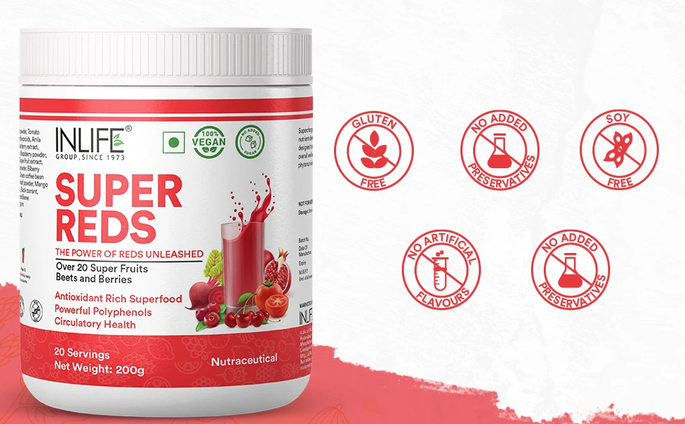 Super Reds  - 200g Powder with Antioxidants From 20 Superfoods, Fruits, Beets & Berries at Low Cost