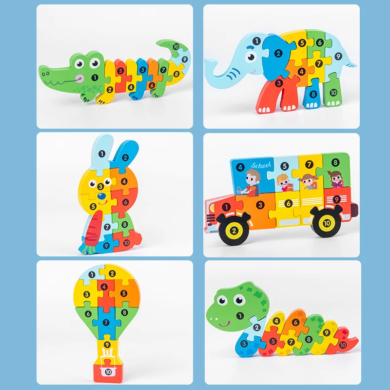 Wholesale Montessori wooden cartoon 3D puzzle toys manufacturer direct sale baby early development learning educational toys