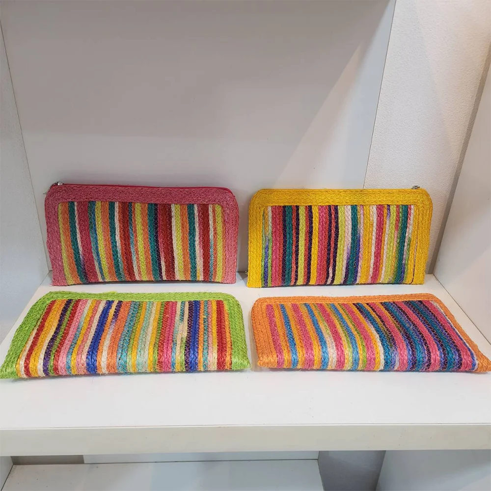 Wallet Bag Gifts 10inch Size hand bags Sisal Fiber Women Bag Seasoning Product of Thailand Handmade Vintage Fabric