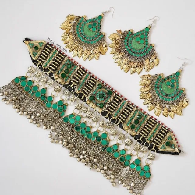 Fashionable Latest Long Bridal Necklace For Sale Best Selling Handcrafted Afghan Jewelry Set Online For Women stainless steal