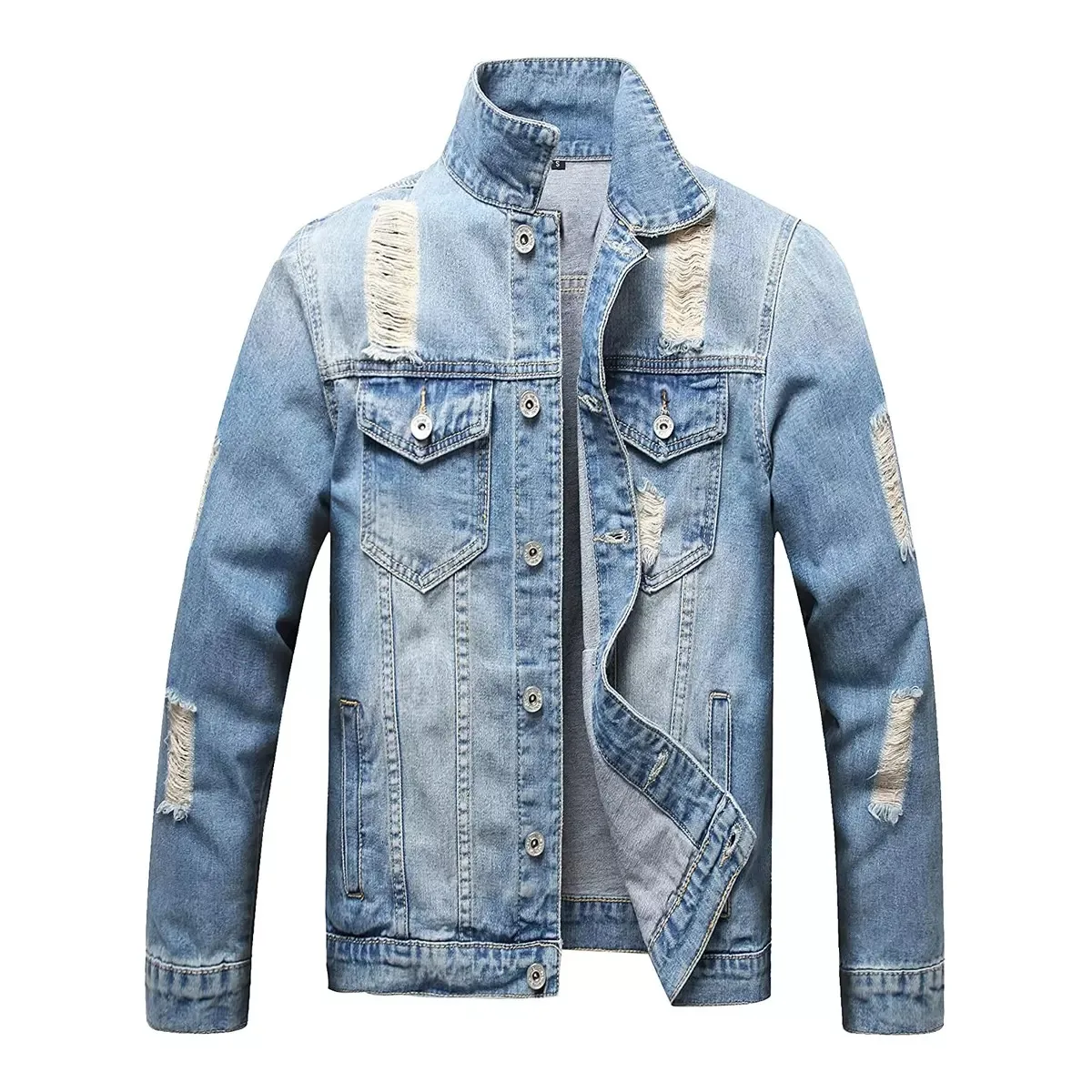 Custom Men Winter Embroidery Patches Denim Jacket Casual Warm  Punk Jeans Coat Outwear