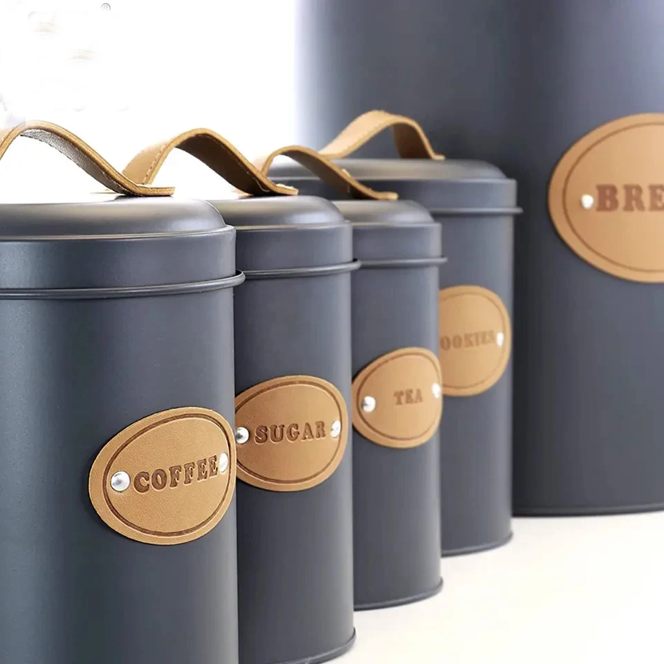 Metal storage canister set food storage container storage box tea sugar coffee canisters with lid