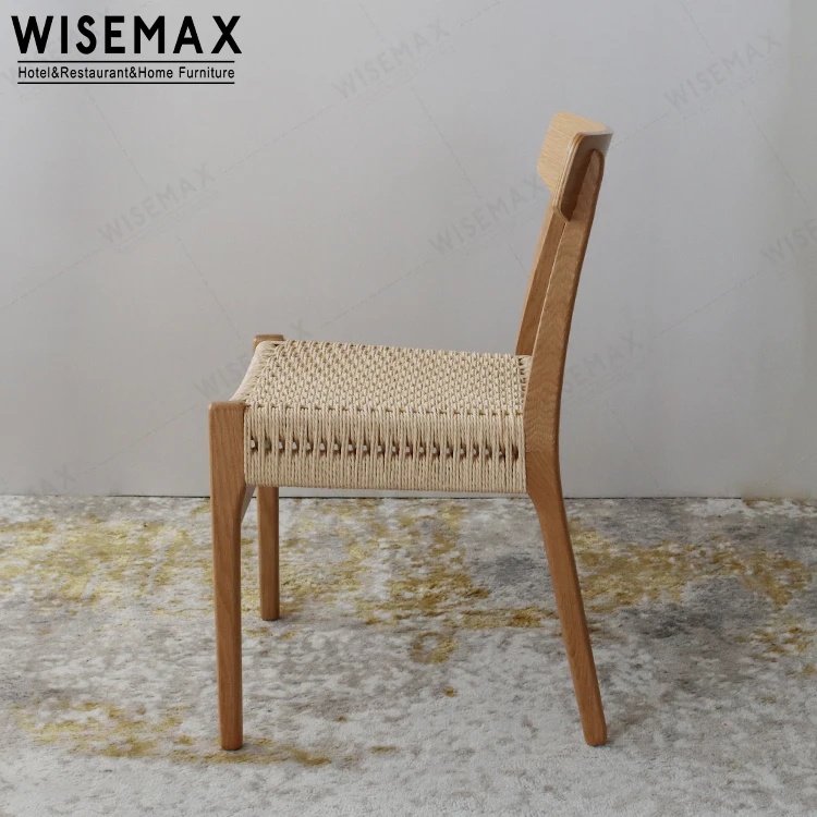 WISEMAX FURNITURE Solid Ash Wood Rattan Dining Chair Classic Design Armless Woven Rope Sillas for Sale