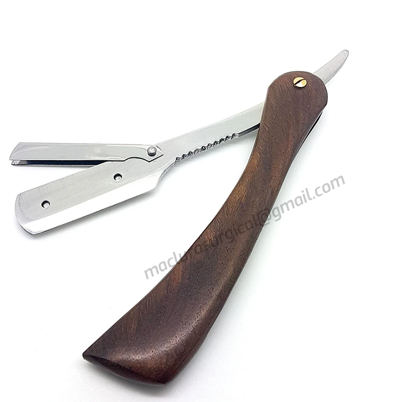 MACLURA Half Blade Shavette Razor Wood Handle Swing Lock Free Logo-Barber Straight Razor Triple Single Disposable Underarm