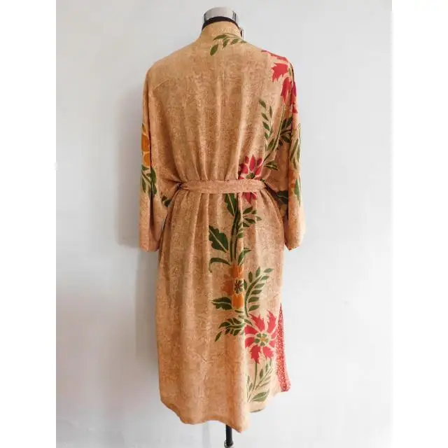 Vintage Crepe Silk Fabric Kimono Robe Floral Print Wholesale Silk Fabric Kimono Jacket For Her
