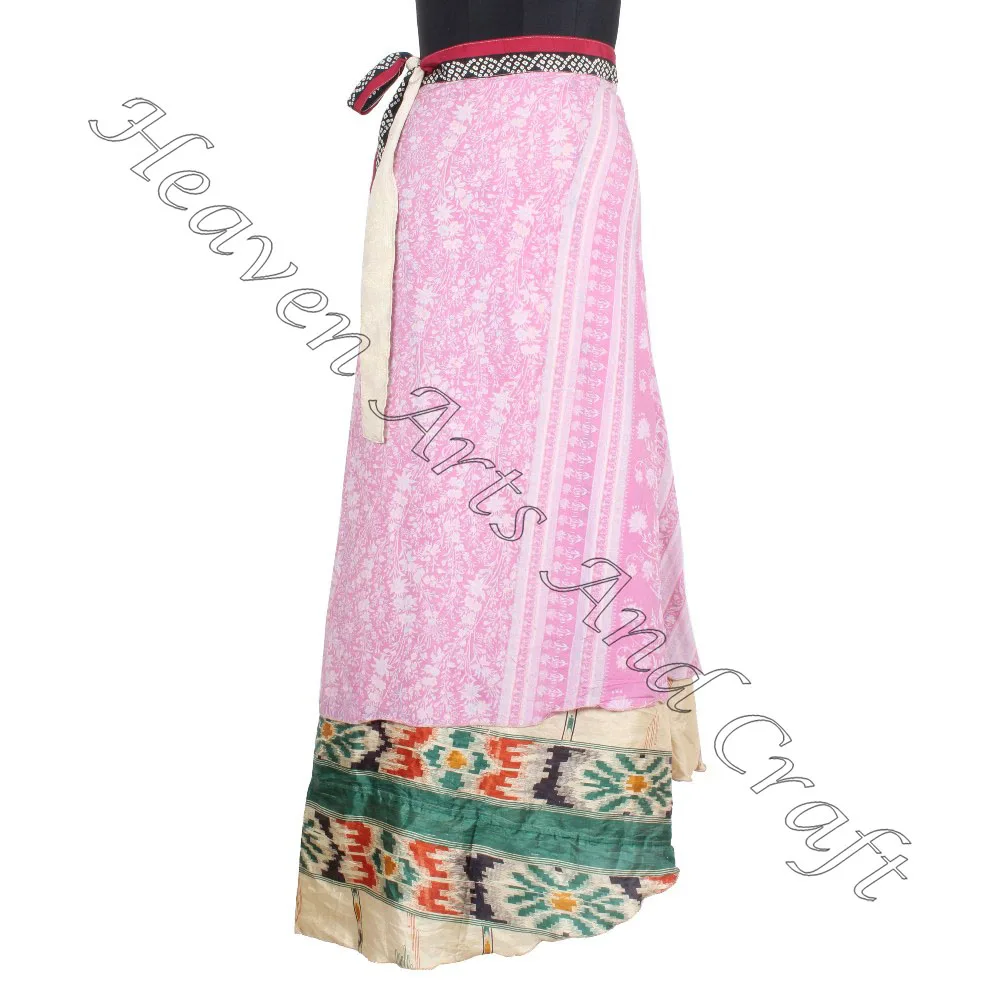Multicolor Indian Silk Sari Made Long Wrap Skirt From India boho stylish multi color summer wear comfortable fashion hippie