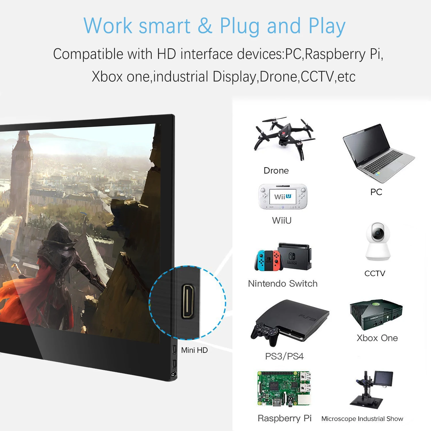 USB Type-c 3840x2160 4k Monitor with 5mm Ultra Slim LCD Display Screen for Laptop PC PS4 Gaming Portable Touch Monitor 100% sRGB