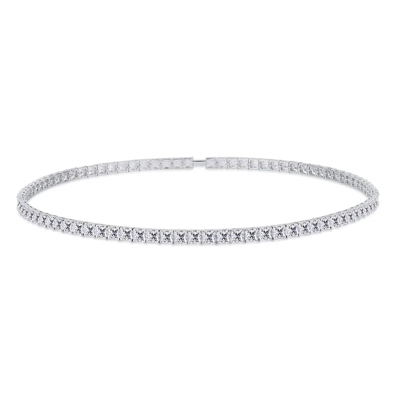 European and American full diamond square rock sugar princess square tennis necklace for women and men hip-hop single row square