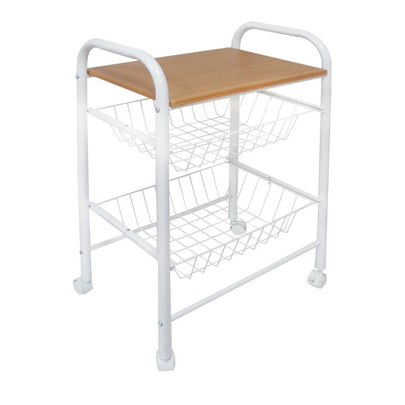 MDF Table Top Metal Wire Basket Stand Rack Cart Storage Kitchen Cart Trolley 3 Tier Hair Salon Trolley