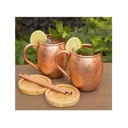 Admirable Design Serving Juice Water Mug Set Of 2 Copper Hammered Moscow Mule Mug With Brass Handle For Sale