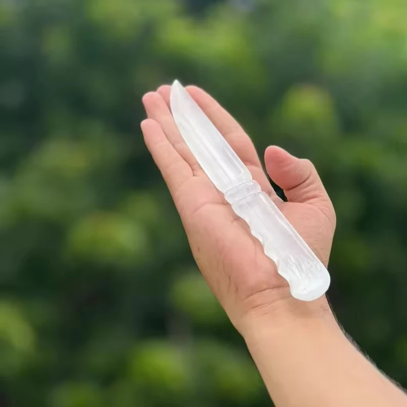 Selenite Crystal Knife Sword Dagger Crystals Cleaning Handmade Healing Dagger For Cord Cutting
