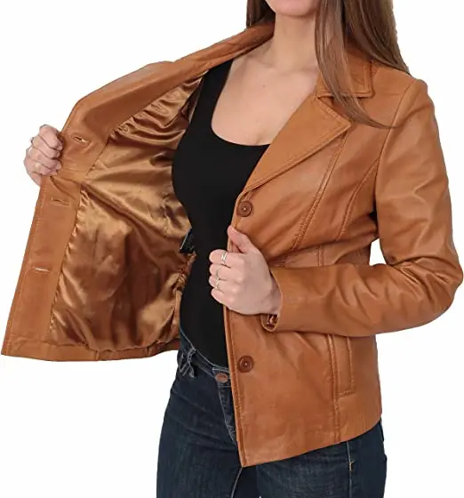 Womens Leather Blazer Coat Fitted Classic Hip Length Jacket/ Brown oversized Leather Blazers womens/Custom logo leather blazers