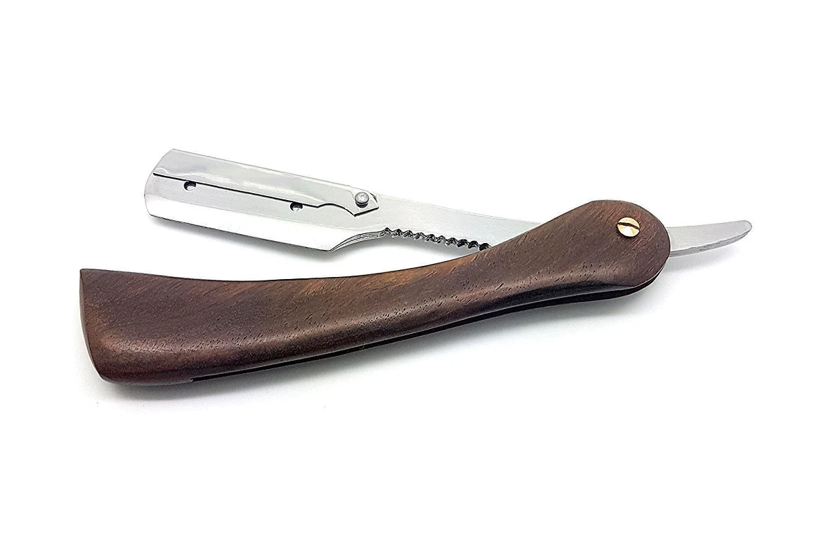 MACLURA Half Blade Shavette Razor Wood Handle Swing Lock Free Logo-Barber Straight Razor Triple Single Disposable Underarm