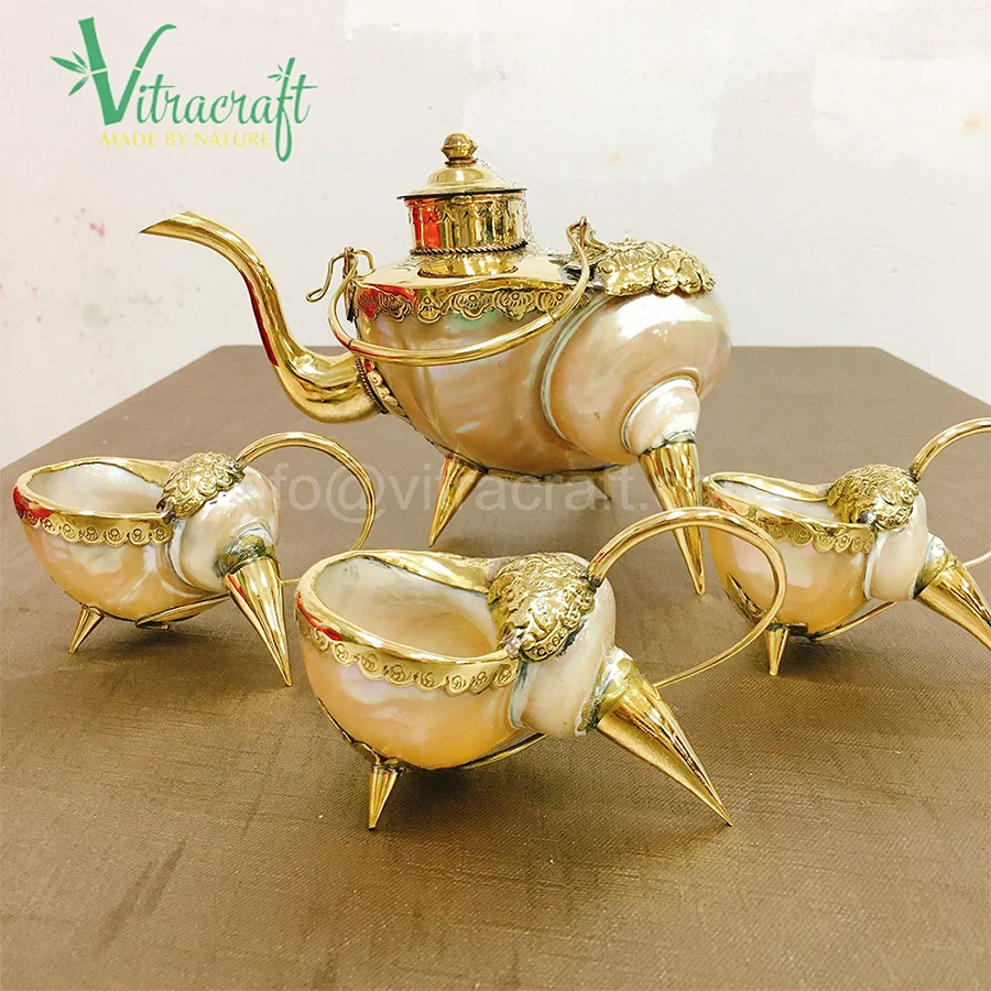 Handmade tea set. Made from Premium nautilus shells, Combined with a copper metal. Create unique products. meaningful gift
