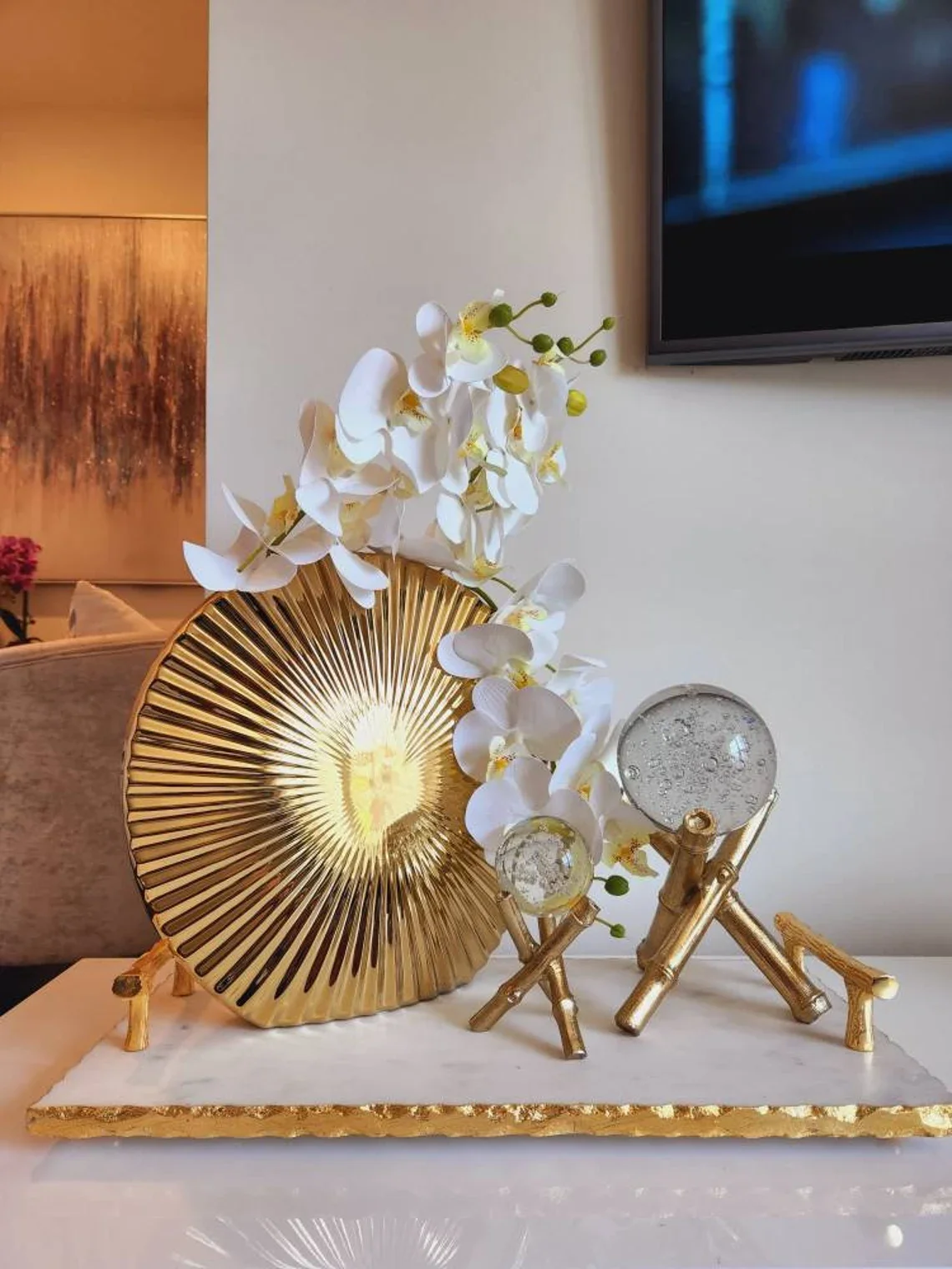 marble tray with gold dented borders Luxury Rectangle decorative trays serving tray