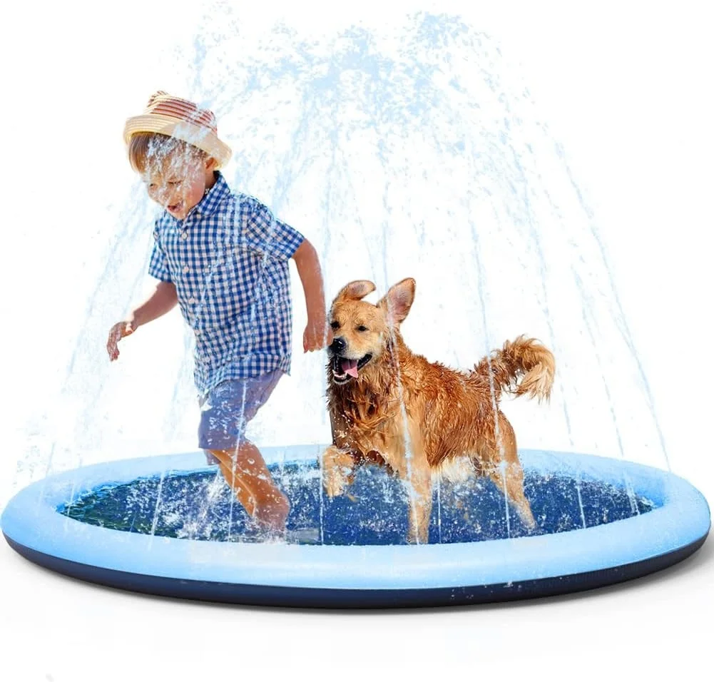 Non-Slip Splash Pad for Kids and Pets, Thicken Sprinkler Pool Fun Backyard Fountain Play Mat Summer Outdoor Water Toys