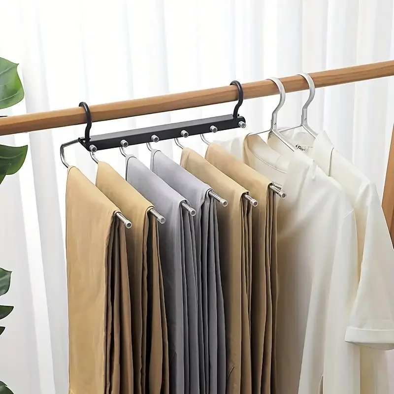 Multifunctional Stainless Steel Multilayer Pants Hanger Foldable Seamless Anti Slip for Hanging Clothes Closet Storage Organizer