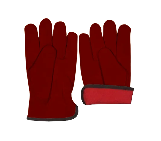 Premium Quality Thick Goat Grain Leather Driver Keystone Thumb Red Fleece lined Gloves Leather Industrial Safety Cold Resistant