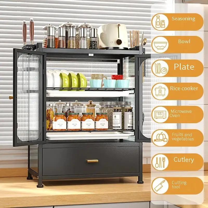 Kitchen rack carbon steel dustproof with cover drain bowl rack free punching dish storage cabinet