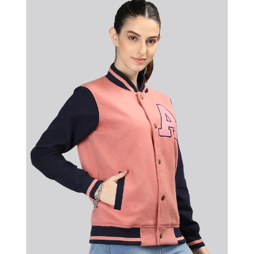 Plus Size High Quality Casual Wear Windproof Women Varsity Jackets / Customized High Quality Varsity Leather Jacket For Women