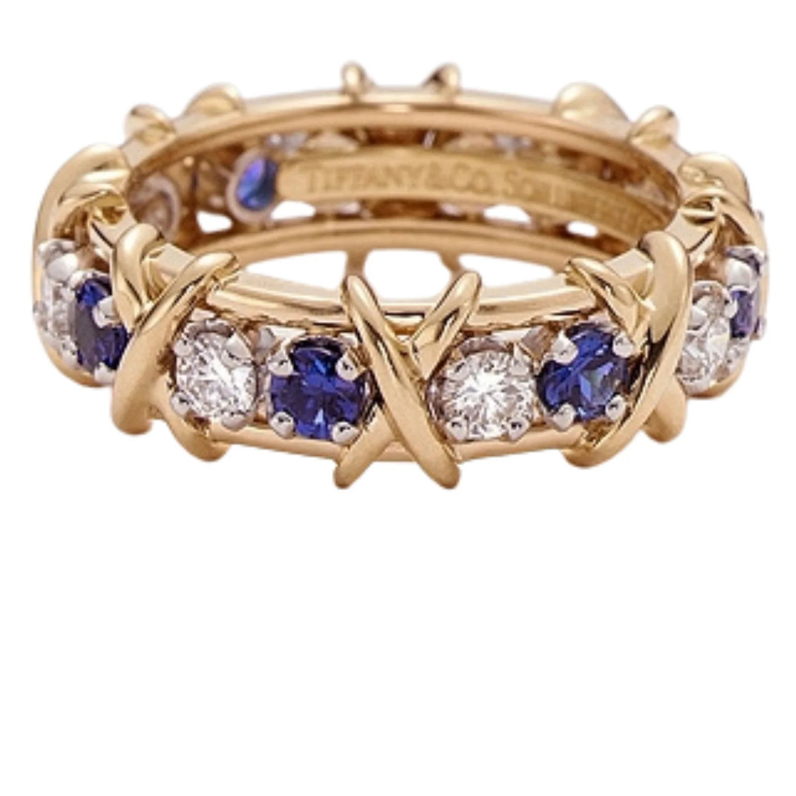 18 Karat Yellow Gold Plated Diamond and Sapphire Sixteen Stone New Fashionable Design Unique Ring