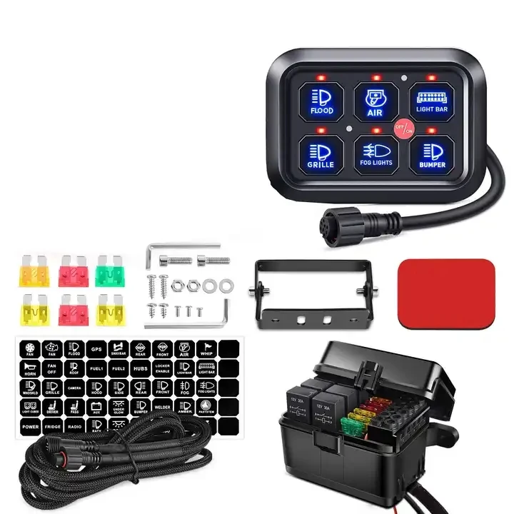 6 Gang Switch Panel RGB with Relay Control Box Automatic Dimmable LED Touch Switch 12V for Race Car Truck RV Off Road