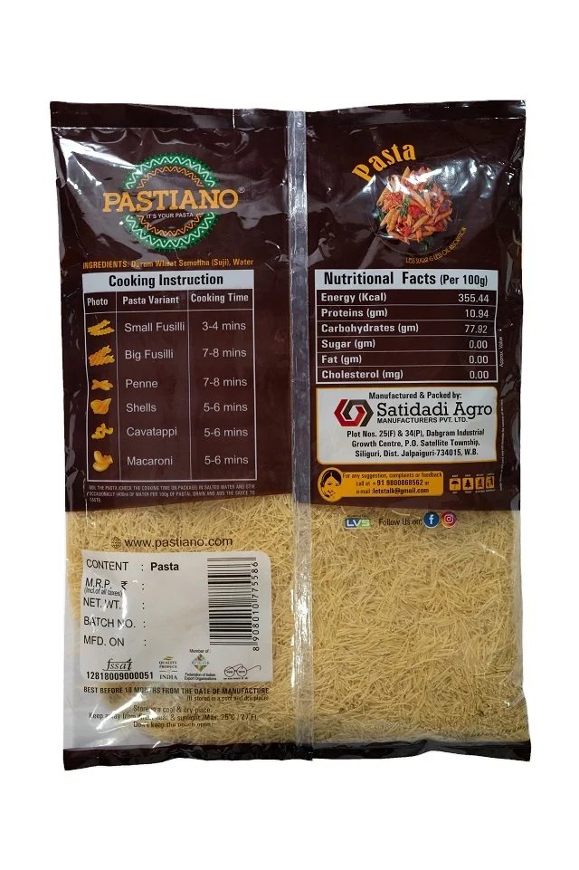 Normal Wheat Semolina Vermicelli Italian Pasta Premium Quality And Taste - 5 Kg Pasta Packets