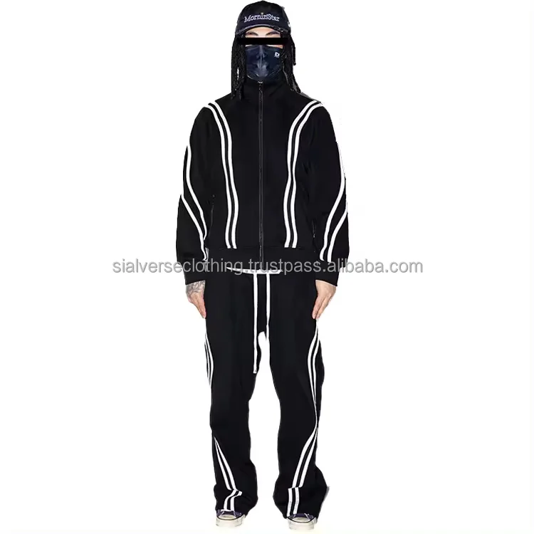 Bespoke High Quality Tracksuit Men Jogger Set Custom Logo Reflectors Winter Sports Nylon Zip Up Fashion Tracksuits for Men