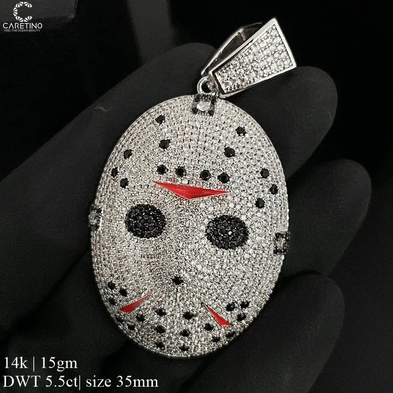 Fashion Jewelry Hip Hop Style Saw Mask Pendant  Silver Jewelry Bling Cubic Zirconia Enamel Charms Brass Necklace for Men