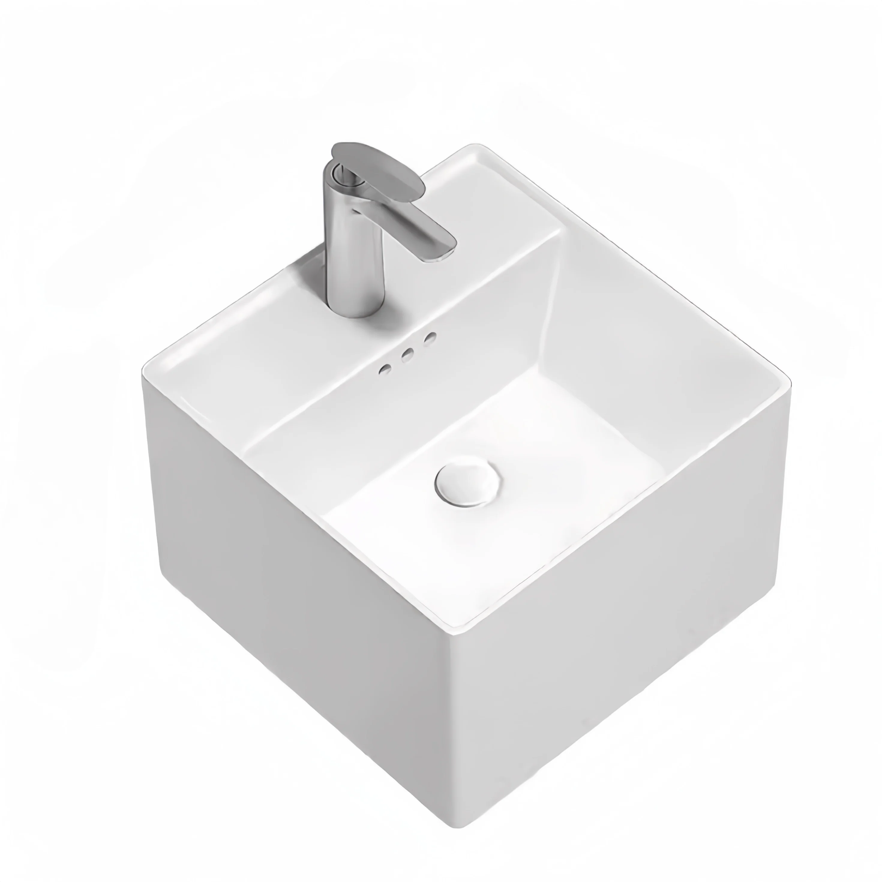 Hot sell one piece wall hung basin square ceramic washing basin back to wall mounted modern bathroom sink basin