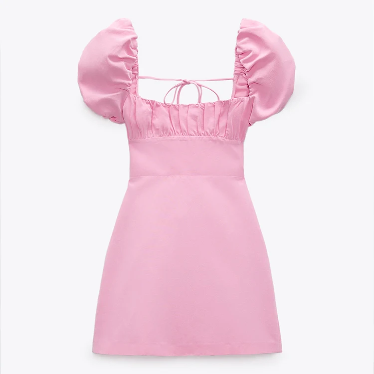 Hot Sale Women Balloon Sleeves Mini Dress Sexy Backless Cross Club Dresses