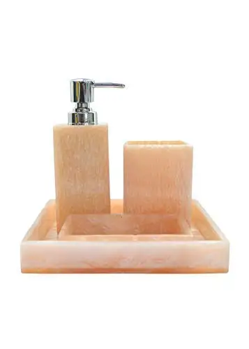High-Quality Peach Tone Shade Design Ivory Resin Soap Holder, Dispenser, Tumbler and Tray Bathroom Accessory Set of 4 (Beige)