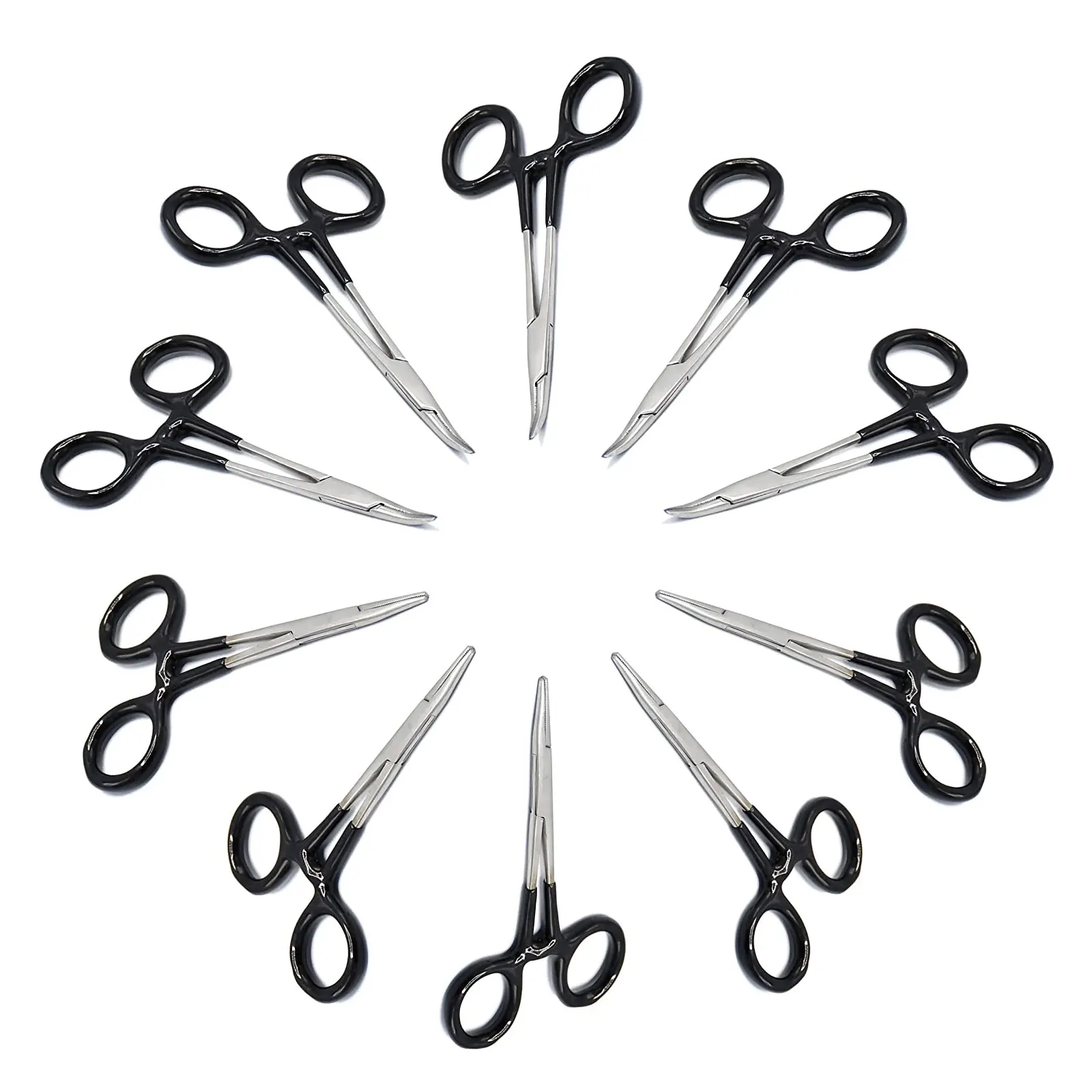 Black PVC Insulated Grip Handle Stainless Mosquito Hemostat Locking Artery Forceps Straight Curved Serrated Clamp Fishing Tools