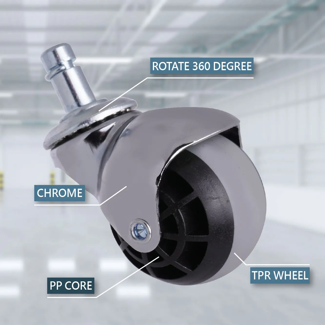 Office Chair Grey Rubber Wheel Ball Casters 2 inch With Universal Stem Size