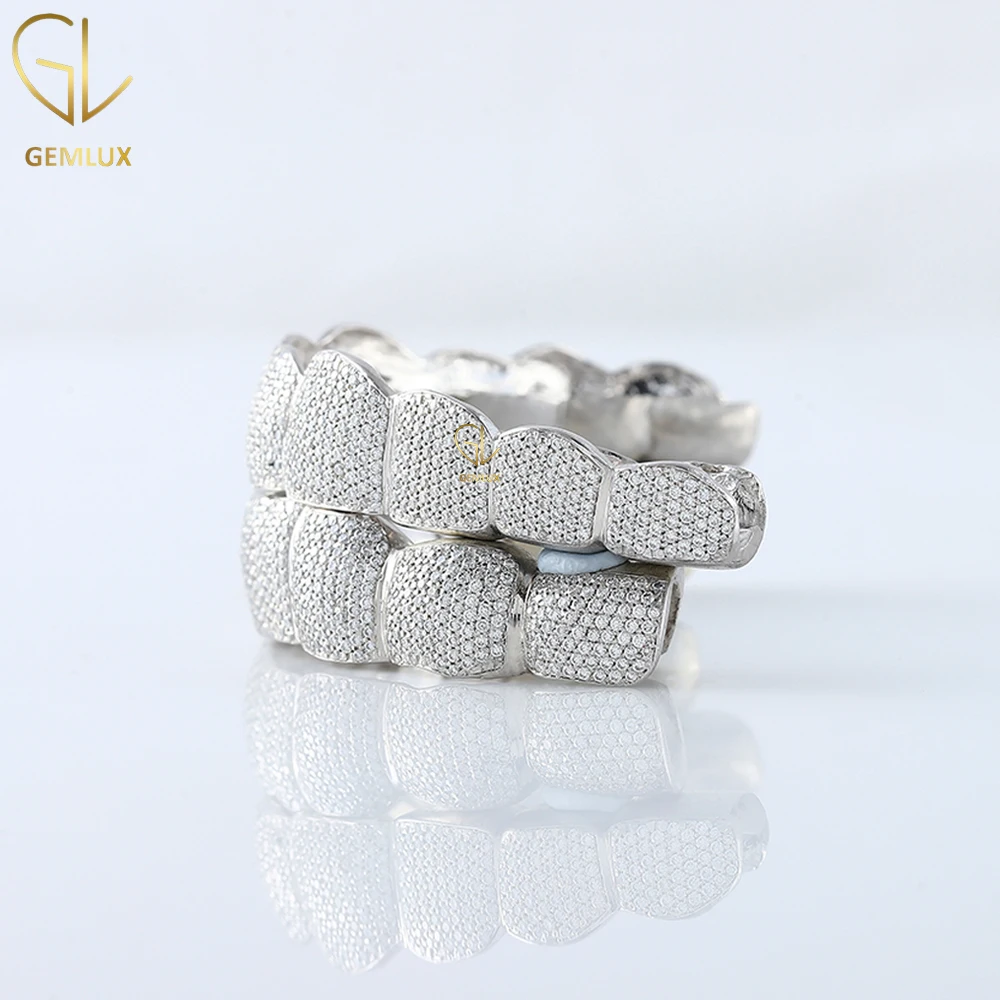 New Arrivals Trendy Luxury Fine Jewelry Iced Out Labgrown Diamond Teeth Caps Top & Bottom Hiphop Grillz, CVD Diamond Grillz