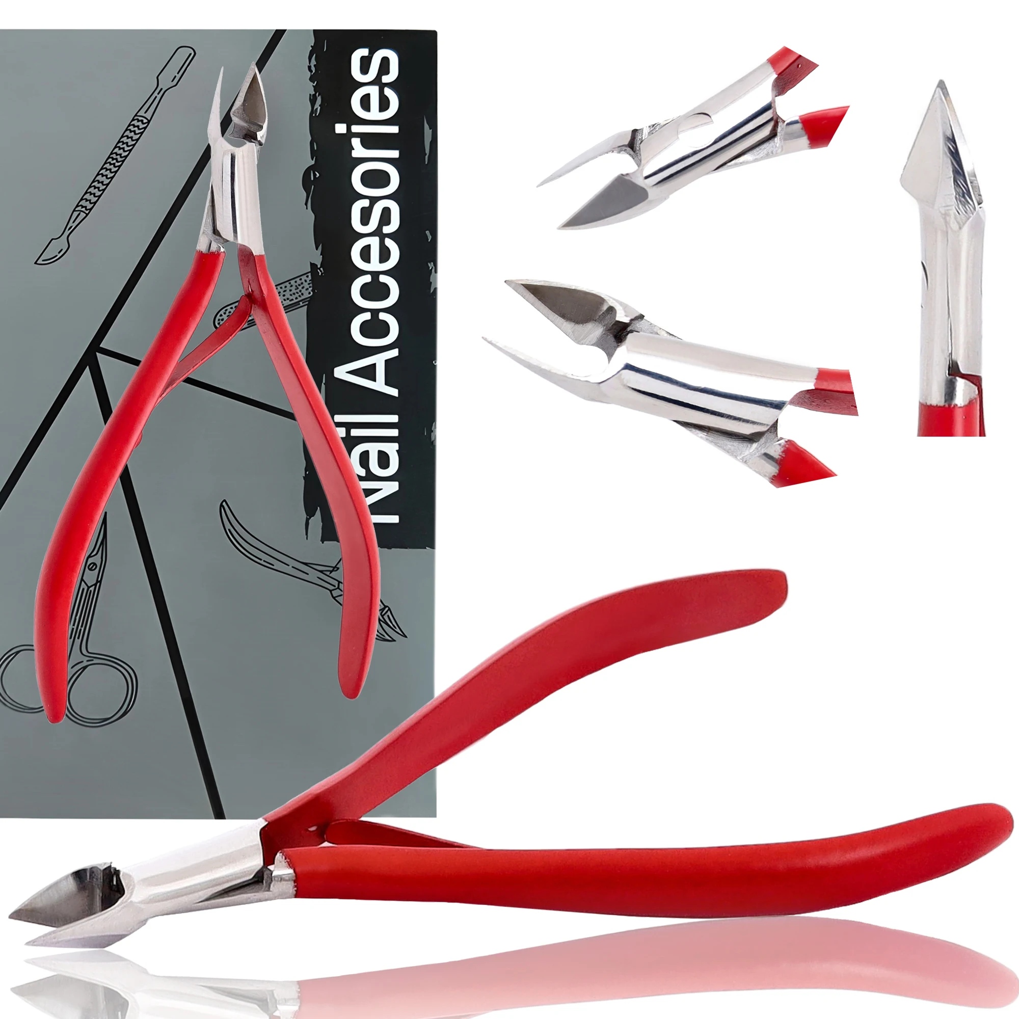 Multi-functional Stainless Steel Nail Clipper Portable Manicure Pedicure Nail Tools Eco-Friendly Bold Red Handle Nail Clipper