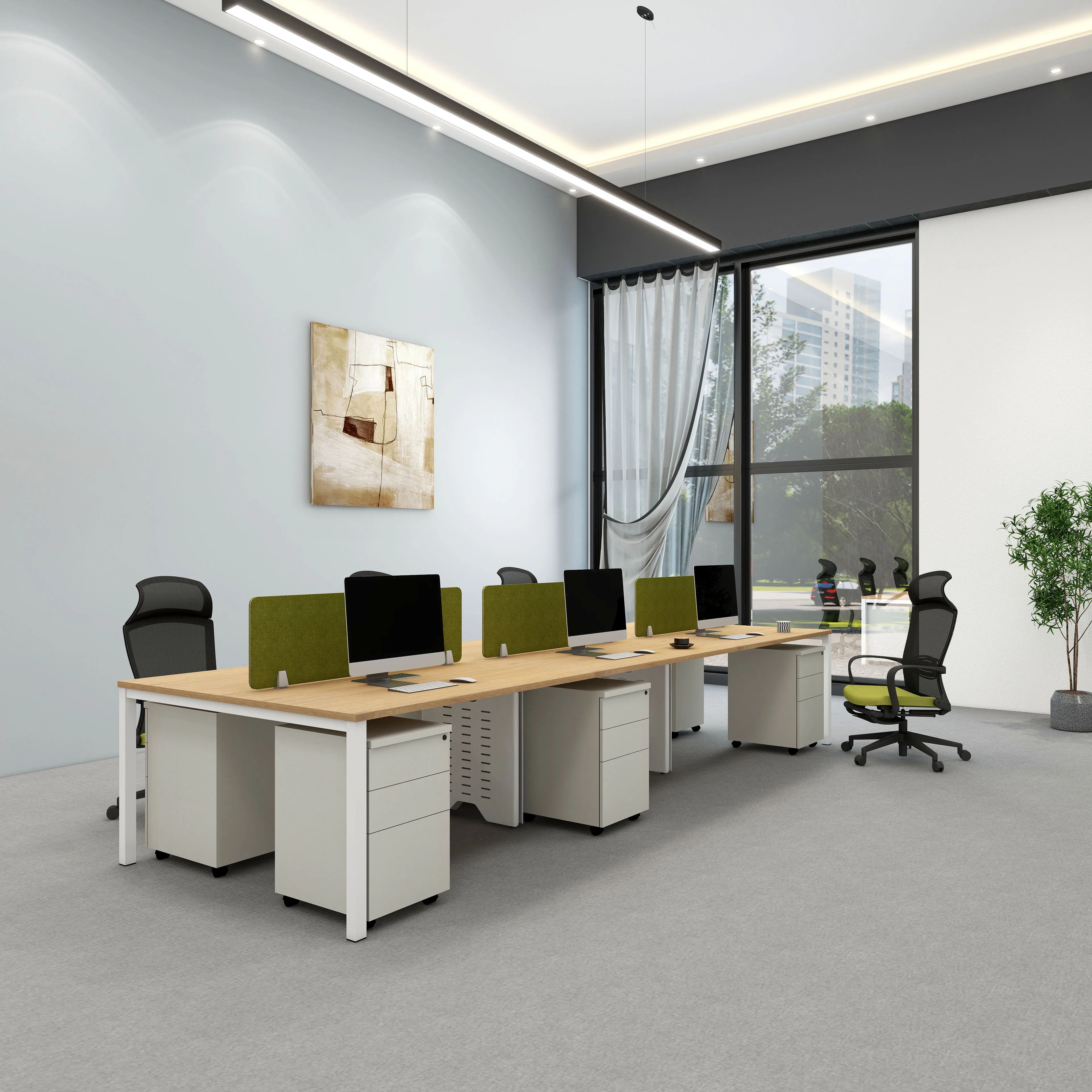 Compact Office Setup With Soundproof Partition Desk Space-Saving Modular Workstation Design For Office Building