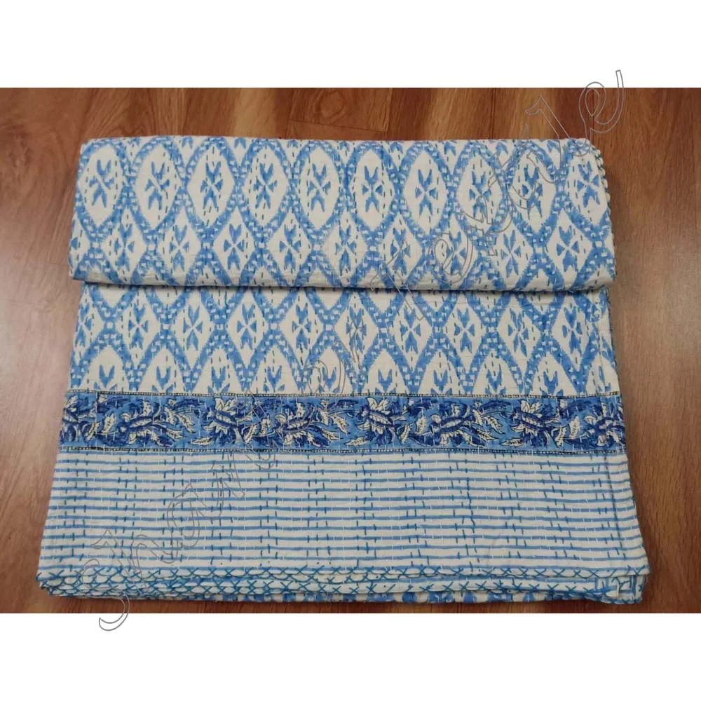 Cotton Kantha Handmade Reversible Kantha Quilt Bedspread Bedcover Old Throw Blanket Reversible Floral Bed Cover Quilt Queen Size